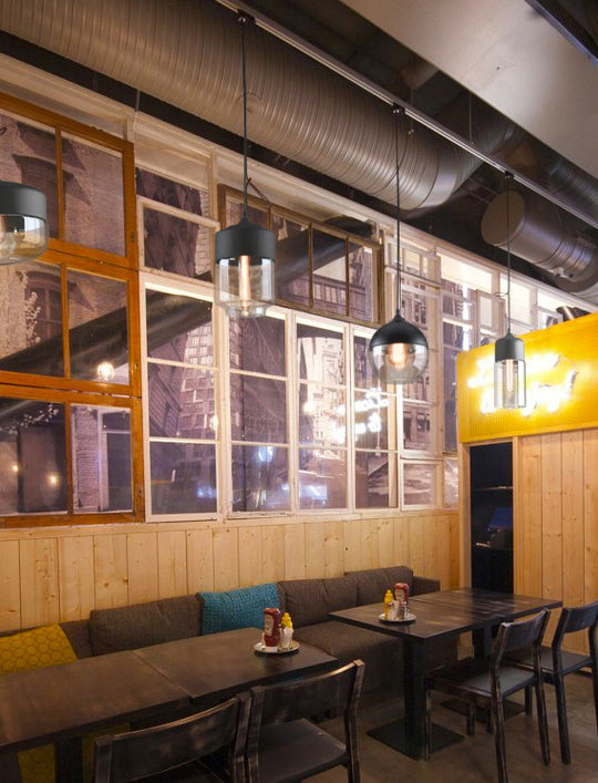 Lampada ombreggiata in vetro appeso a sospensione industriale Riduccante a sospensione Black in nero