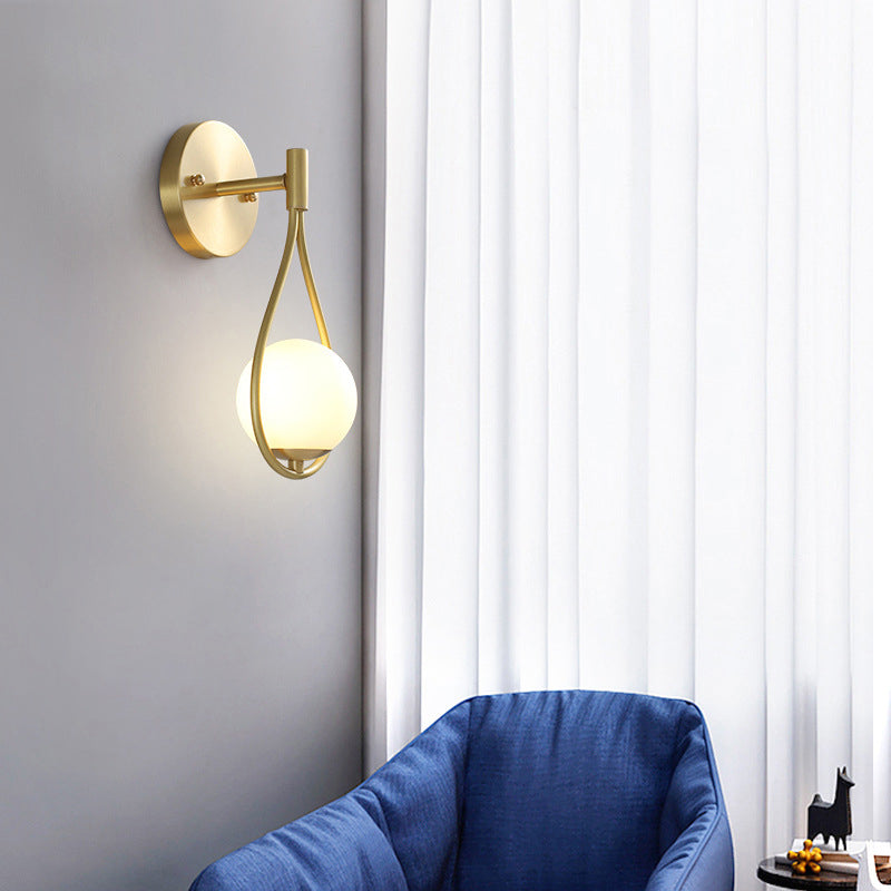 10.6 Inches Height Brass Wall Sconce with Frosted White Glass Shade Nordic Simplicity Style Wall Mount Lamp in Gold