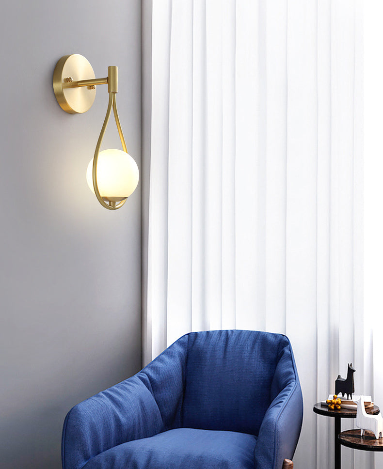10.6 Inches Height Brass Wall Sconce with Frosted White Glass Shade Nordic Simplicity Style Wall Mount Lamp in Gold