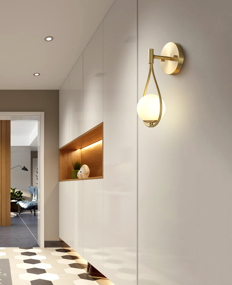 10.6 Inches Height Brass Wall Sconce with Frosted White Glass Shade Nordic Simplicity Style Wall Mount Lamp in Gold
