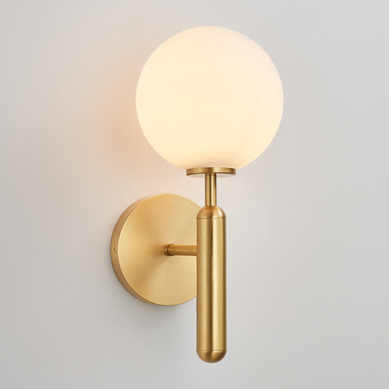 Nordic Style Single Light Brass Wall Lamp Glass Globe Shade Simplicity Lighting Fixture with Fixed Arm