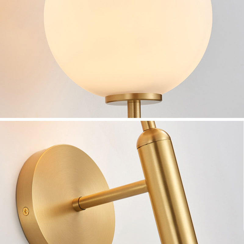 Nordic Style Single Light Brass Wall Lamp Glass Globe Shade Simplicity Lighting Fixture with Fixed Arm