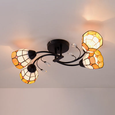 Bol en vitrail semi-affleurant de style Tiffany, 4 têtes, semi-encastré en bleu/orange pour chambre à coucher