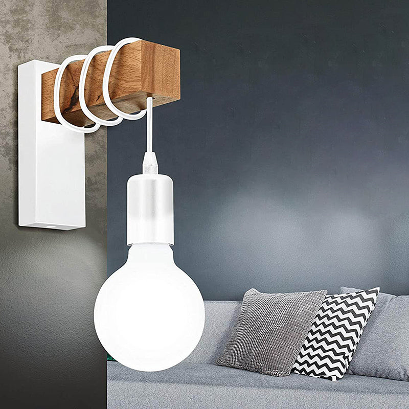 Single Light Open Bulb Design Wall Lamp Modern Style Simplicity Wooden Wall Sconce for Cafe Shop Restaurant