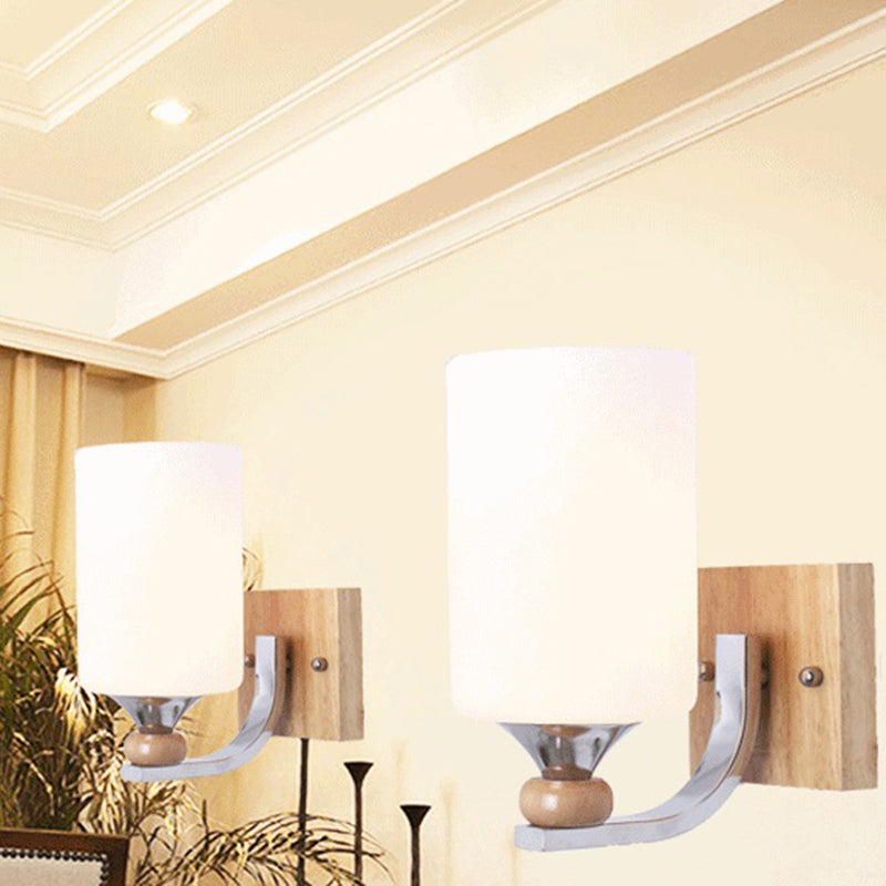 Contemporary Cylindrical Wall Mounted Lights White Glass Flush Mount Wall Sconce for Bedroom
