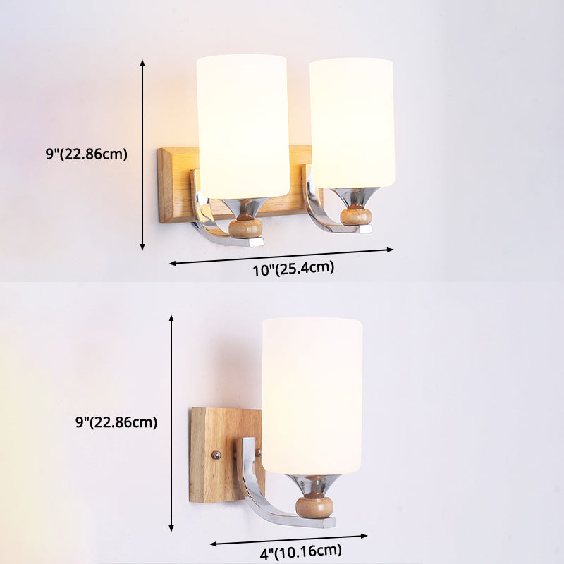 Contemporary Cylindrical Wall Mounted Lights White Glass Flush Mount Wall Sconce for Bedroom