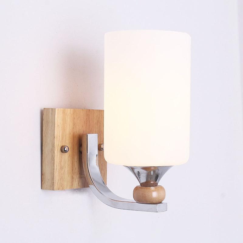 Contemporary Cylindrical Wall Mounted Lights White Glass Flush Mount Wall Sconce for Bedroom