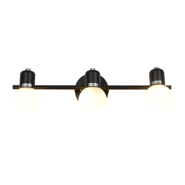 White Glass Shade Contemporary Style Wall Sconce Black Metal Base Mirror Light