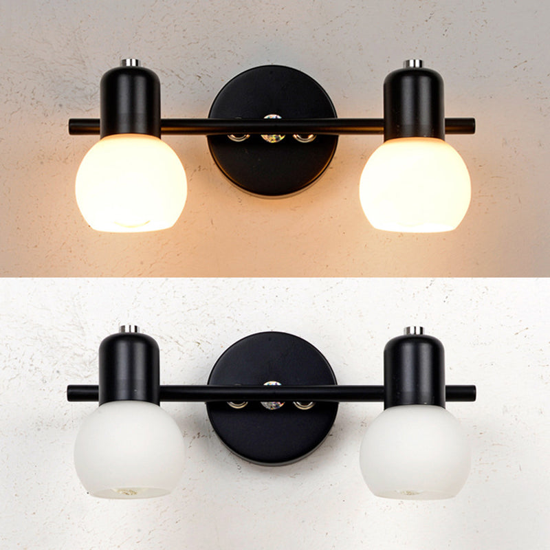 White Glass Shade Contemporary Style Wall Sconce Black Metal Base Mirror Light