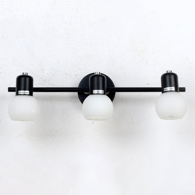 White Glass Shade Contemporary Style Wall Sconce Black Metal Base Mirror Light