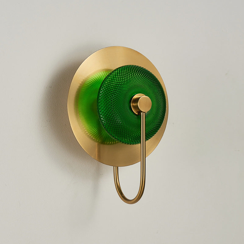 Bell Shape Wall Light Sconce Post Modern Green/Clear Prismatic Glass 1-Light Brass Wall Lamp
