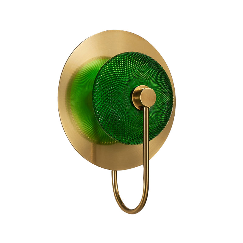 Bell Shape Wall Light Sconce Post Modern Green/Clear Prismatic Glass 1-Light Brass Wall Lamp