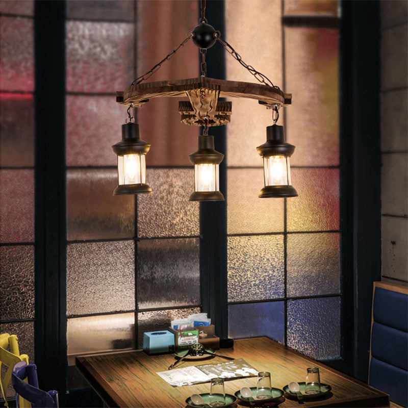 Mélanger Brown Anchor Chandelier Light Loft Style 3 LICTES BOIS ET MÉTAL PLAFICATION AVEC LANTER