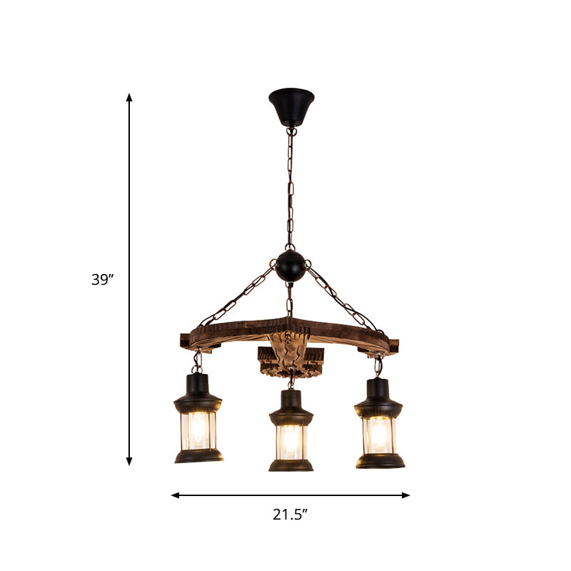 Mélanger Brown Anchor Chandelier Light Loft Style 3 LICTES BOIS ET MÉTAL PLAFICATION AVEC LANTER