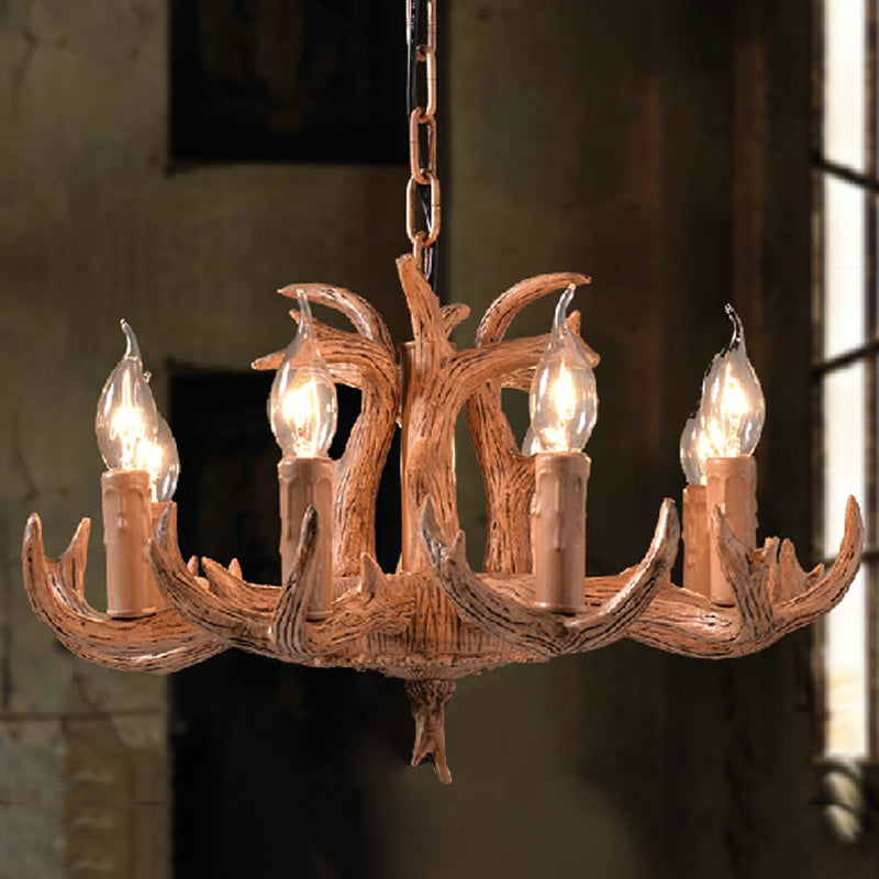 Lodge Stylish Antlers Kronleuchter Beleuchtung 8 Lichter Harzheizenleuchte mit offener Glühbirne in Holz