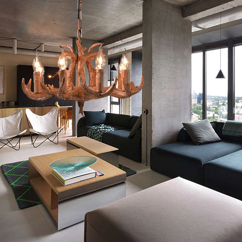 Lodge Stylish Antlers Kronleuchter Beleuchtung 8 Lichter Harzheizenleuchte mit offener Glühbirne in Holz