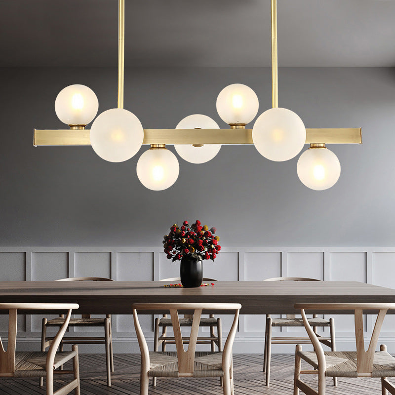 Modern Linear Gold Island Pendant Lighting Spherical Glass Island Ceiling Light for Dining Table