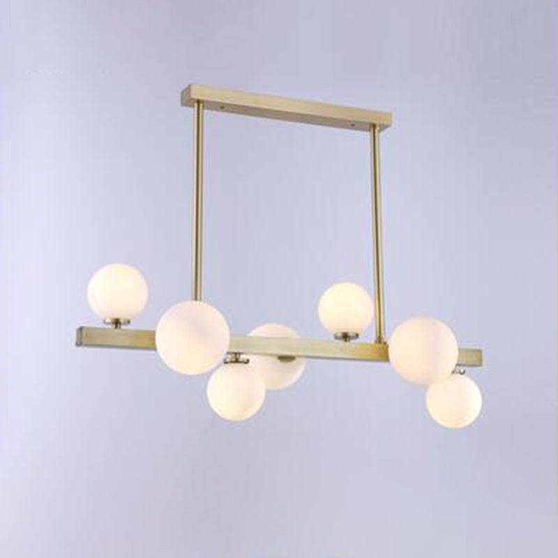 Modern Linear Gold Island Pendant Lighting Spherical Glass Island Ceiling Light for Dining Table
