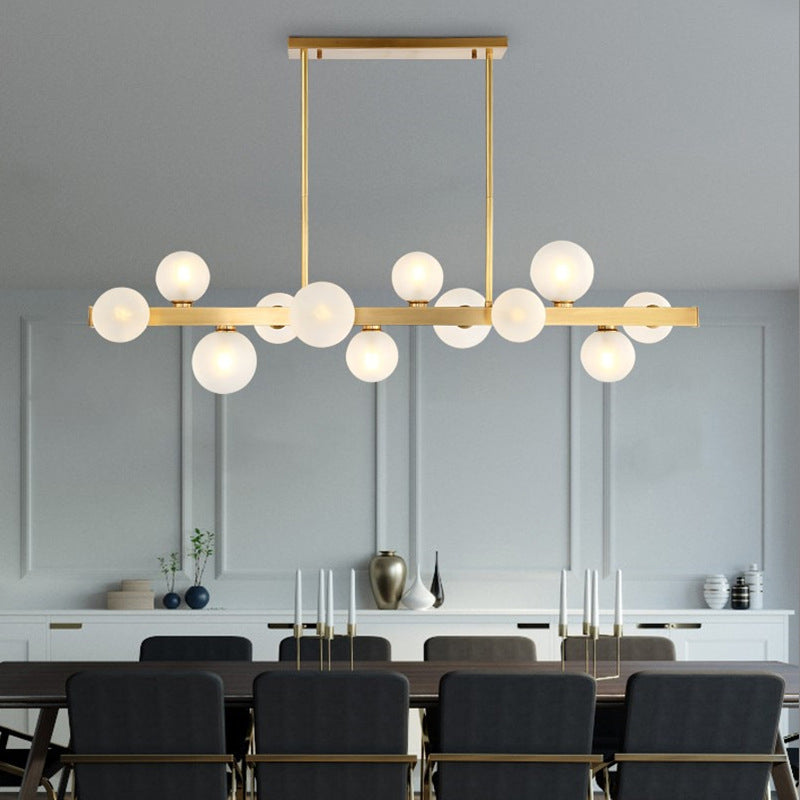 Modern Linear Gold Island Pendant Lighting Spherical Glass Island Ceiling Light for Dining Table