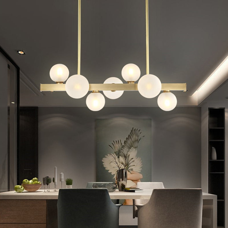 Modern Linear Gold Island Pendant Lighting Spherical Glass Island Ceiling Light for Dining Table
