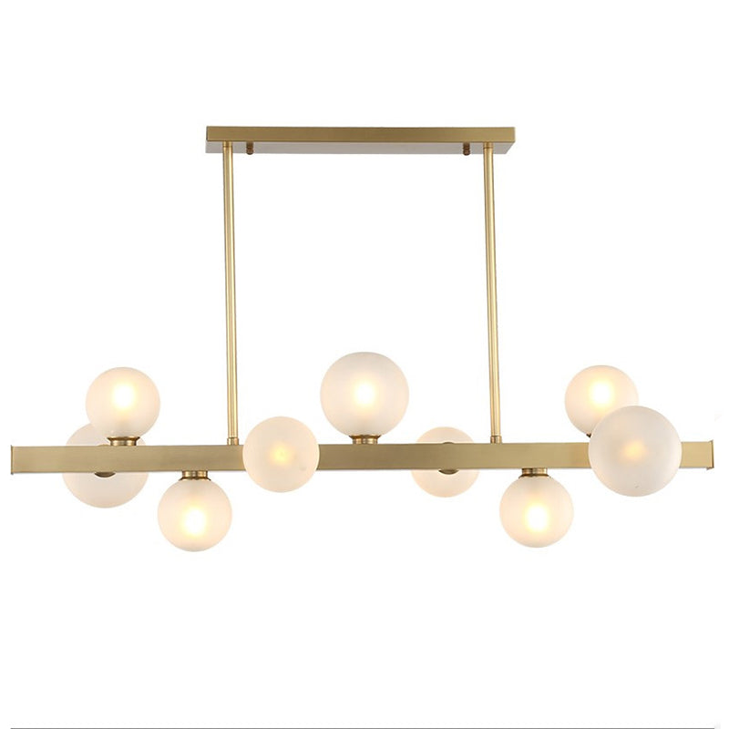 Modern Linear Gold Island Pendant Lighting Spherical Glass Island Ceiling Light for Dining Table