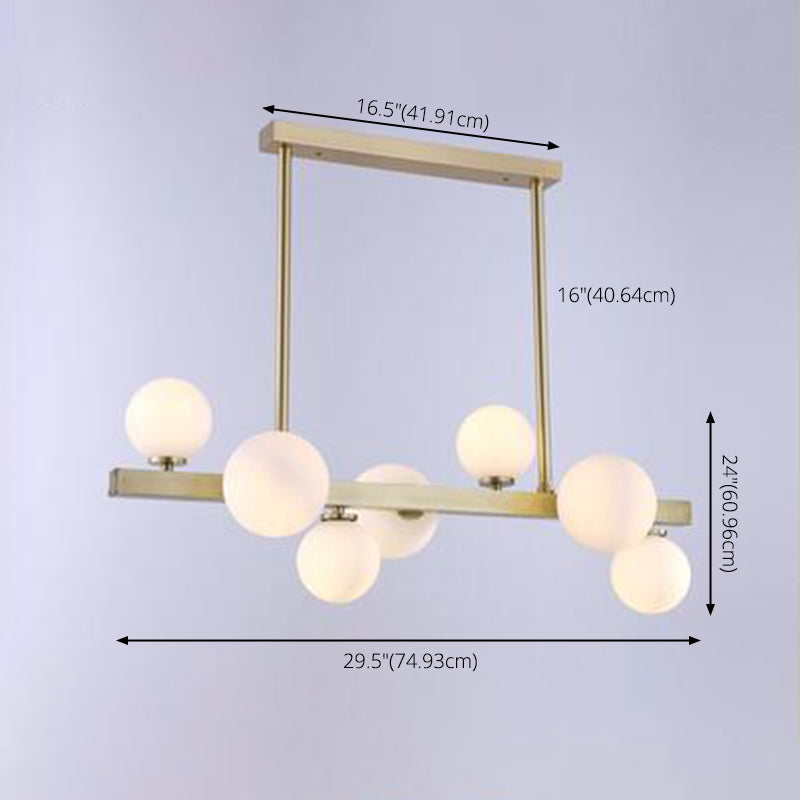 Modern Linear Gold Island Pendant Lighting Spherical Glass Island Ceiling Light for Dining Table