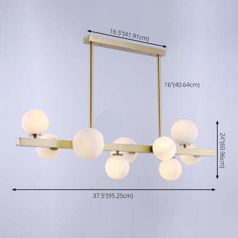 Modern Linear Gold Island Pendant Lighting Spherical Glass Island Ceiling Light for Dining Table
