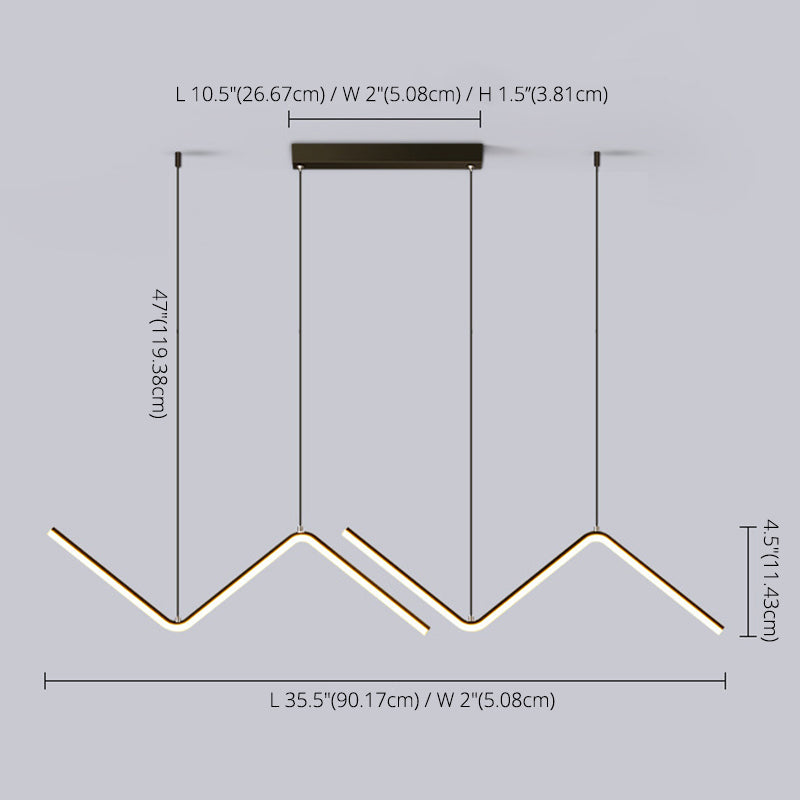 Modern Minimalist Style Linear Island Light Fixture Metal Pendant Light