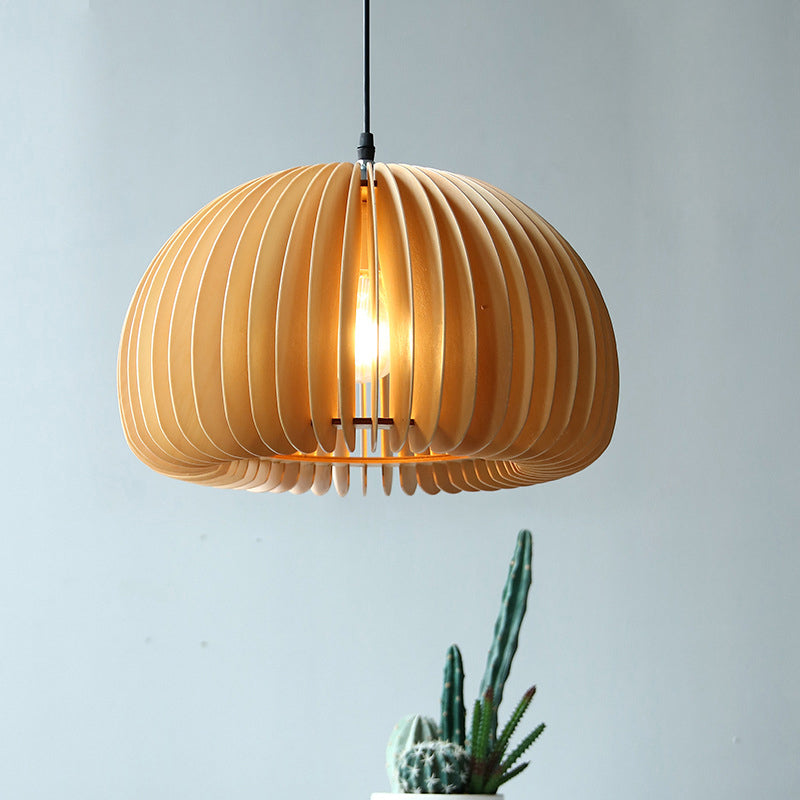 Beige Holzkürbis hängende helle chinesische style 1 leichte Restaurant Decke Anhängerlampe