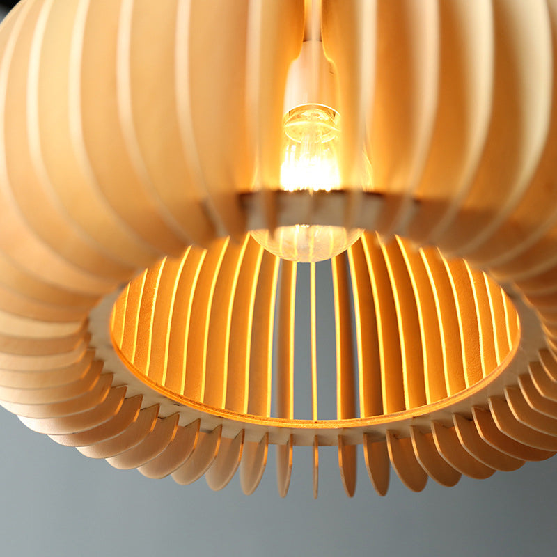 Beige Holzkürbis hängende helle chinesische style 1 leichte Restaurant Decke Anhängerlampe