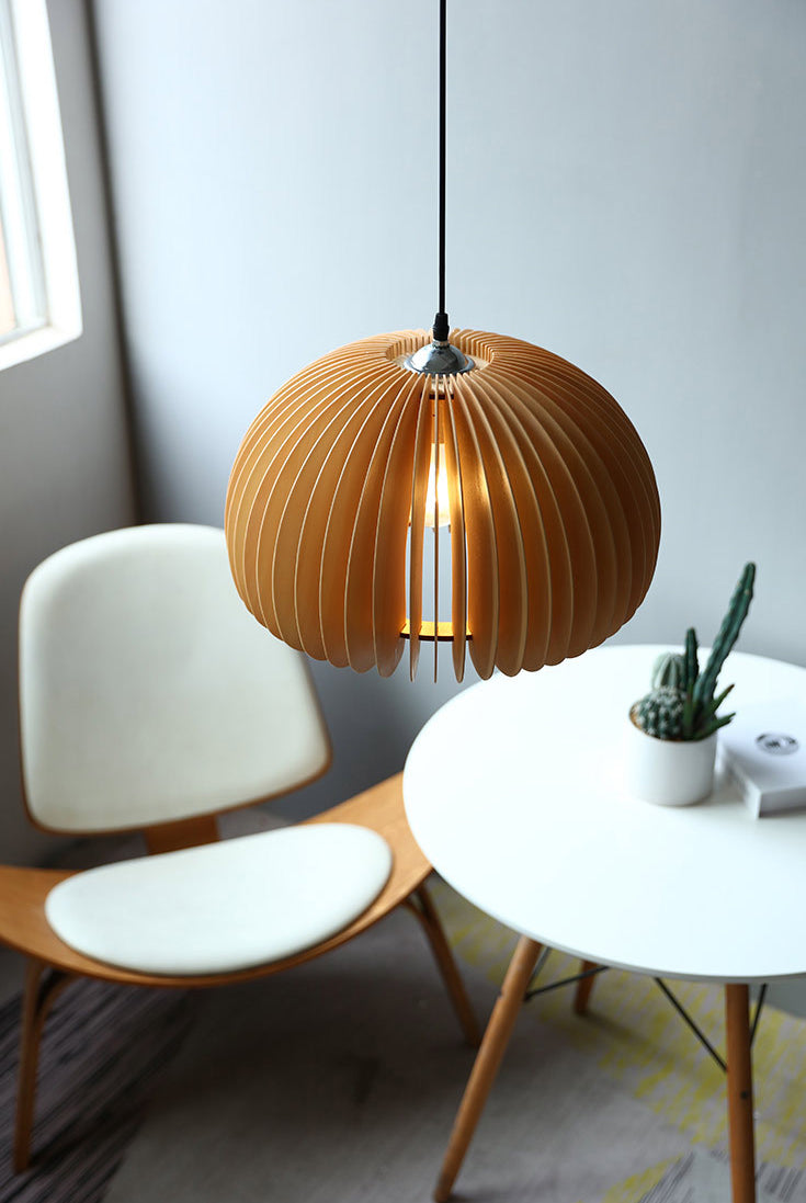 Beige Holzkürbis hängende helle chinesische style 1 leichte Restaurant Decke Anhängerlampe