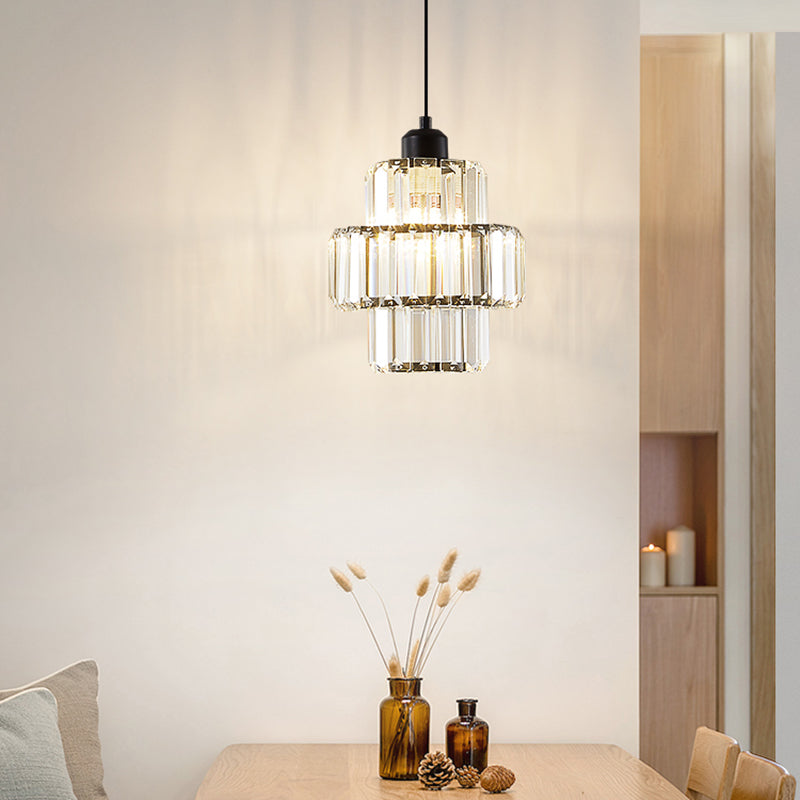 Prismatische K9 -Kristalldecke Anhänger Licht Modernismus Zylindrisch hängende Licht zum Esstisch
