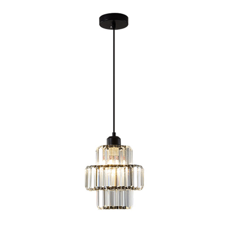 Prismatische K9 -Kristalldecke Anhänger Licht Modernismus Zylindrisch hängende Licht zum Esstisch