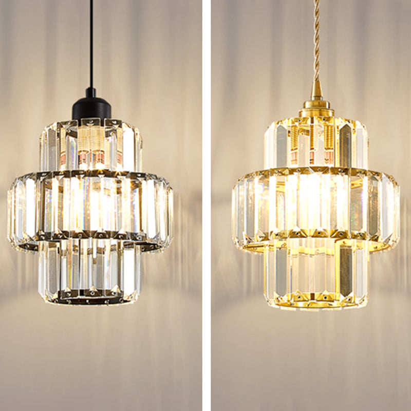 Prismatische K9 -Kristalldecke Anhänger Licht Modernismus Zylindrisch hängende Licht zum Esstisch