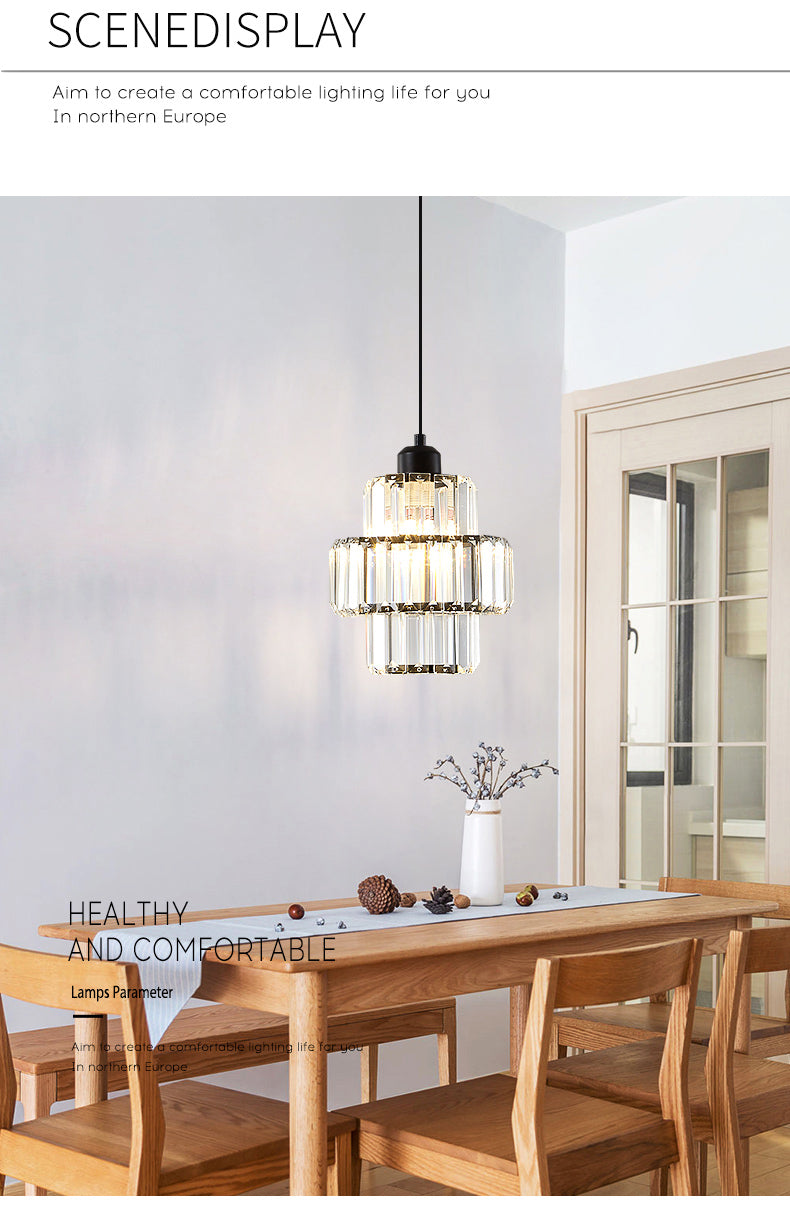 Prismatische K9 -Kristalldecke Anhänger Licht Modernismus Zylindrisch hängende Licht zum Esstisch