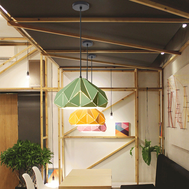 Geometric Shape Metal Hanging Lamp Nordic Macaroon Style 1-Light Pendant for Kitchen Bedroom