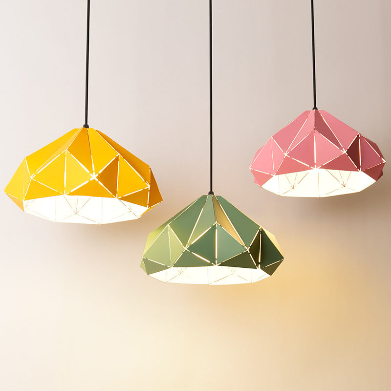 Geometric Shape Metal Hanging Lamp Nordic Macaroon Style 1-Light Pendant for Kitchen Bedroom