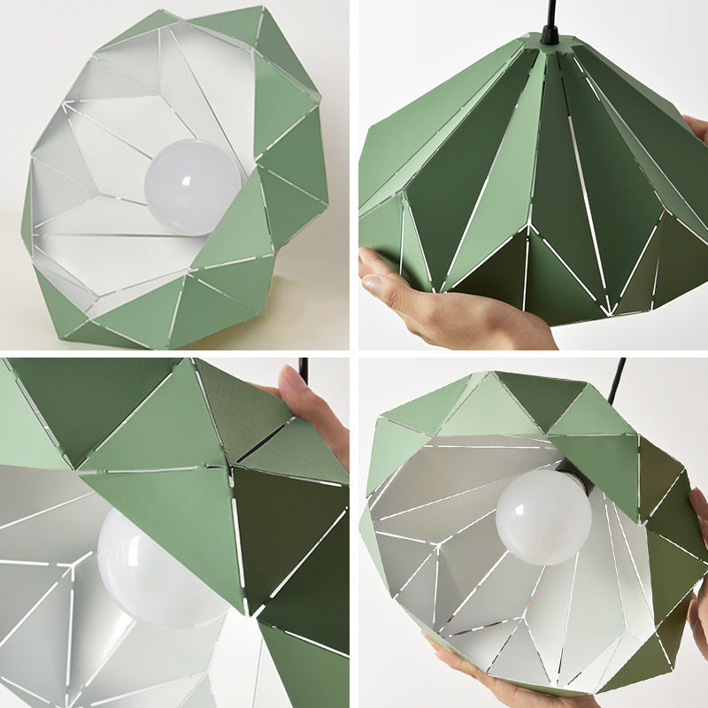 Geometric Shape Metal Hanging Lamp Nordic Macaroon Style 1-Light Pendant for Kitchen Bedroom