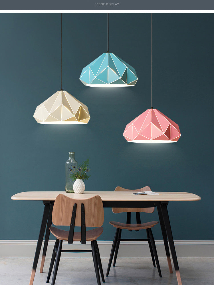 Geometric Shape Metal Hanging Lamp Nordic Macaroon Style 1-Light Pendant for Kitchen Bedroom