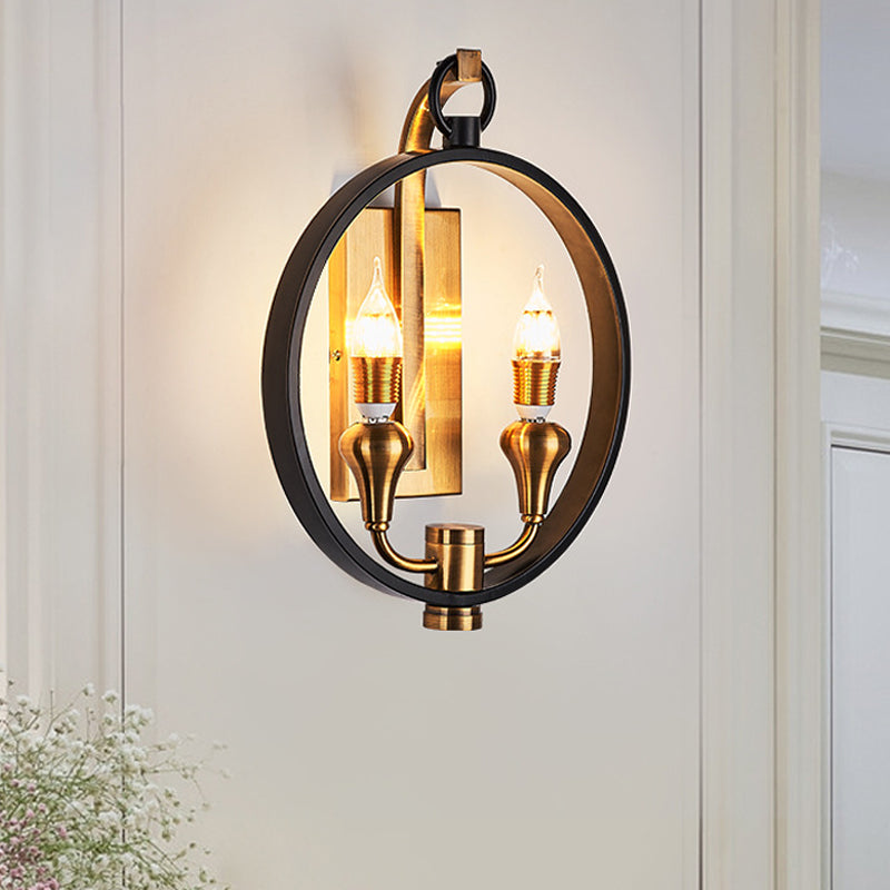 Black Ring Sconce Lighting Farmhouse Style Metal 2 Heads Corridor Mur Murd Murded Lampe avec une ampoule nue