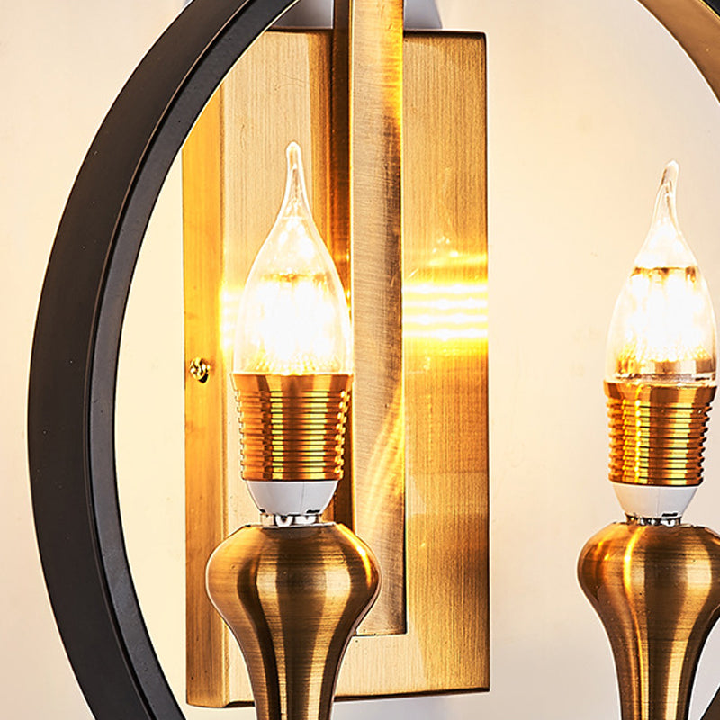 Black Ring Sconce Lighting Farmhouse Style Metal 2 Heads Corridor Mur Murd Murded Lampe avec une ampoule nue