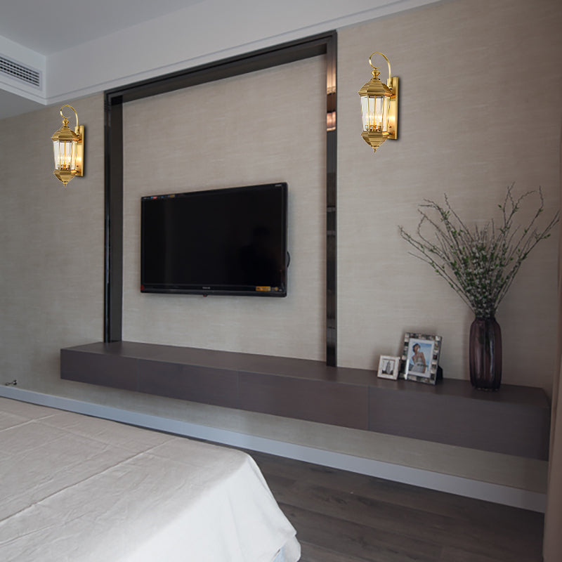 Linterna al aire libre pared apliques lámpara de metal tradicional 1 bulbo dorado de la pared del accesorio de iluminación