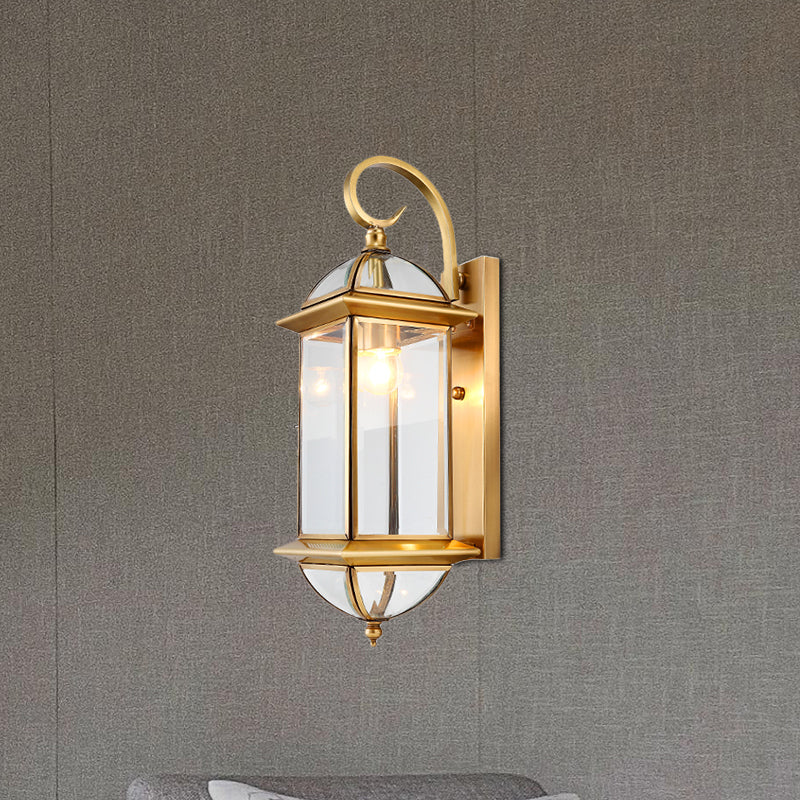 1 Bulb Metal Wall Sconce Traditional Gold Curved Arm Living Room Wall Light Fixture
