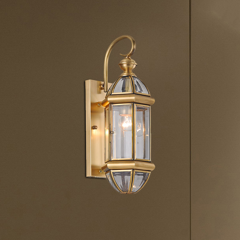 Metal Gold Sconce Light Lantern 1 Head Traditionalism Traditionalisme Éclairage mural pour le couloir
