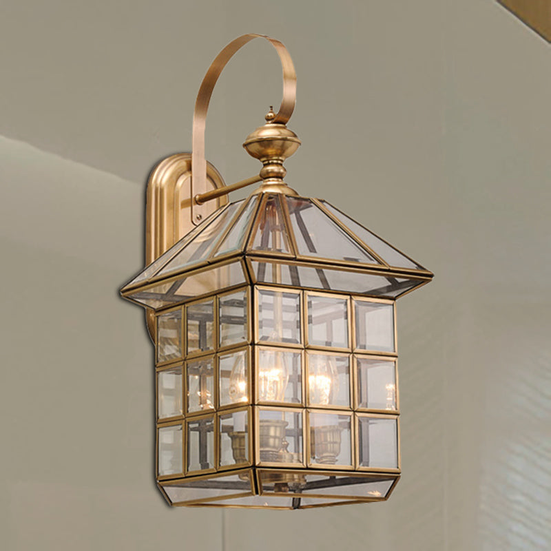 Traditional Geometric Sconce Light Fixture Brass 3-Bulb Metal Wall Lamp for Living Room
