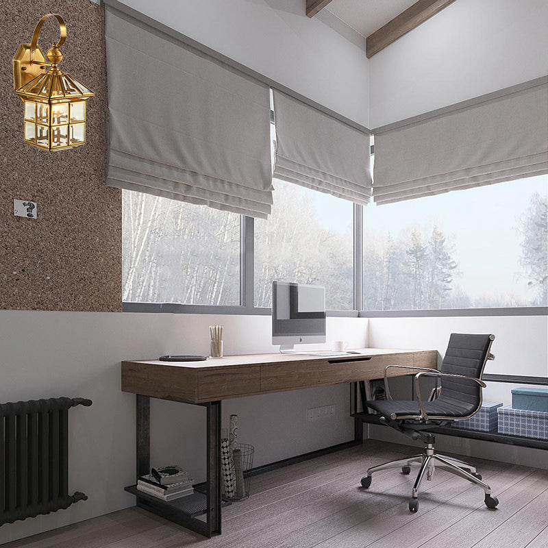 Cage Metal Sconce Light Traditionalism 1-Bulb Brass Bedroom Wall Light Fixture