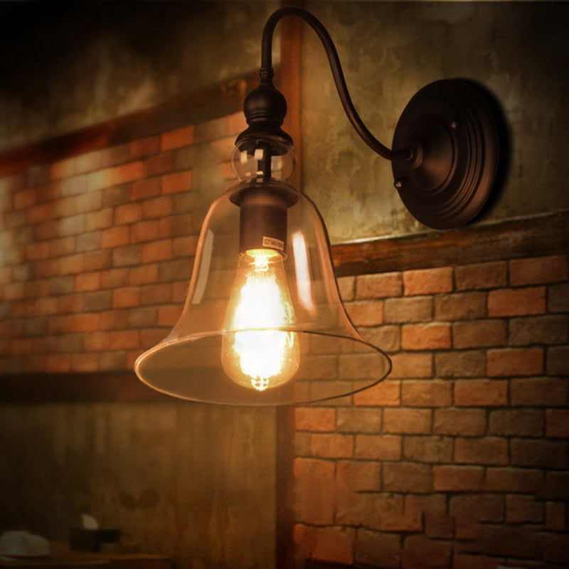 Industrielle Wandleuchte ein leichtes Licht moderner klarer Glasschatten Wandleuchte in Schwarz