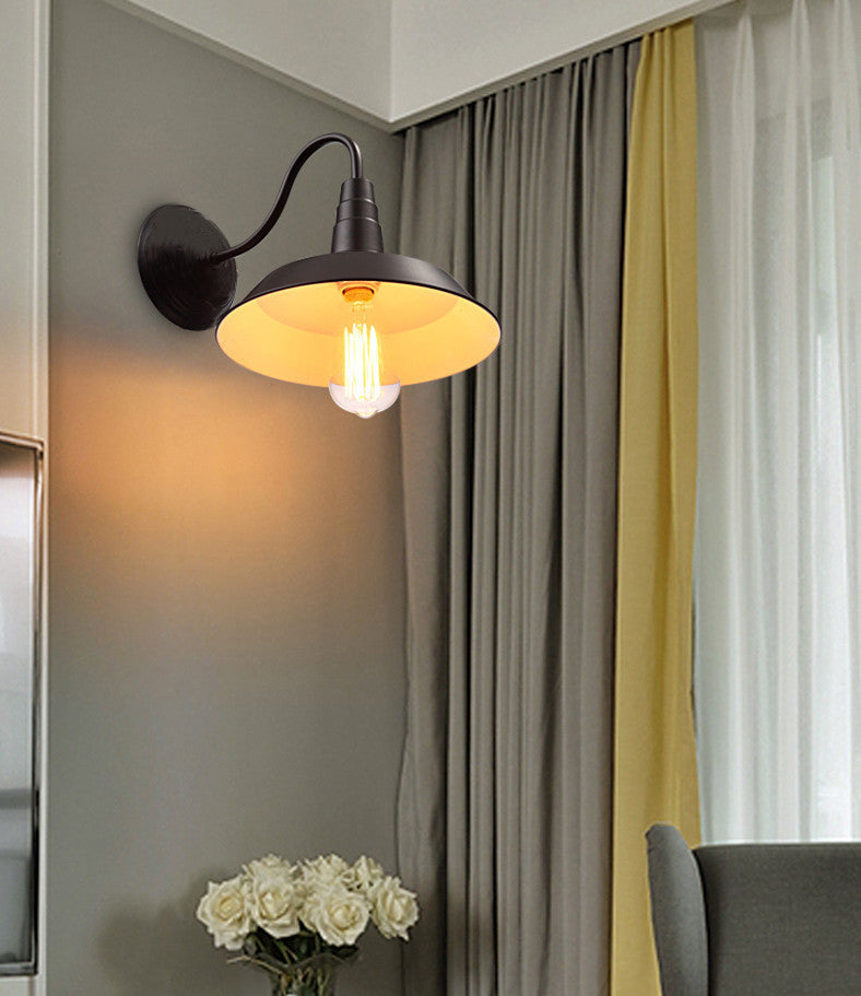 Metal Barn Shade Wall Light Industrial 1 Light Gooseneck Arm for Stairs Pathway Farmhouse