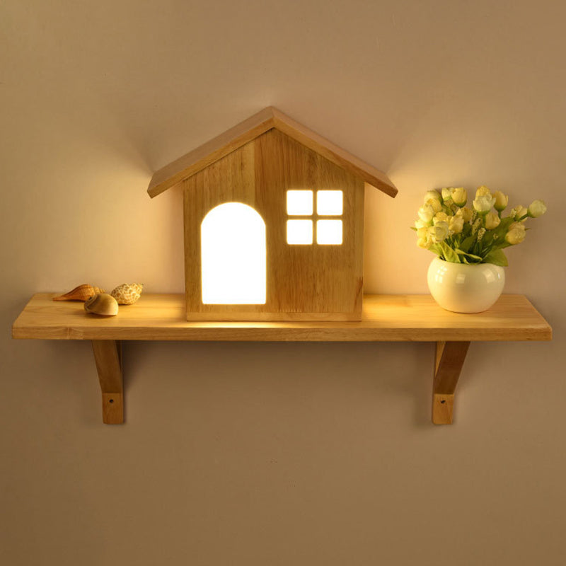 Wooden House-Shape Wall Light Fixture Modern LED Wood Wall Mounted Light Fixture