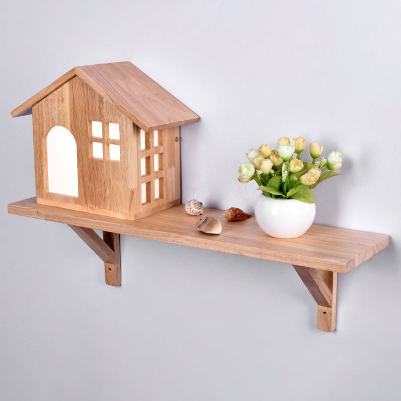 Wooden House-Shape Wall Light Fixture Modern LED Wood Wall Mounted Light Fixture